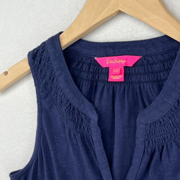 LILLY PULITZER Tank Top 2XS Essie Palm Beach Slub Popover Smocked Cotton Blue - Picture 8 of 15